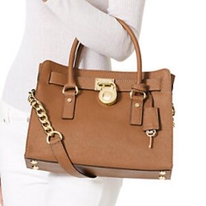 Micheal Kors Hamilton Saffiano leather with Satchel | Camel Brown
